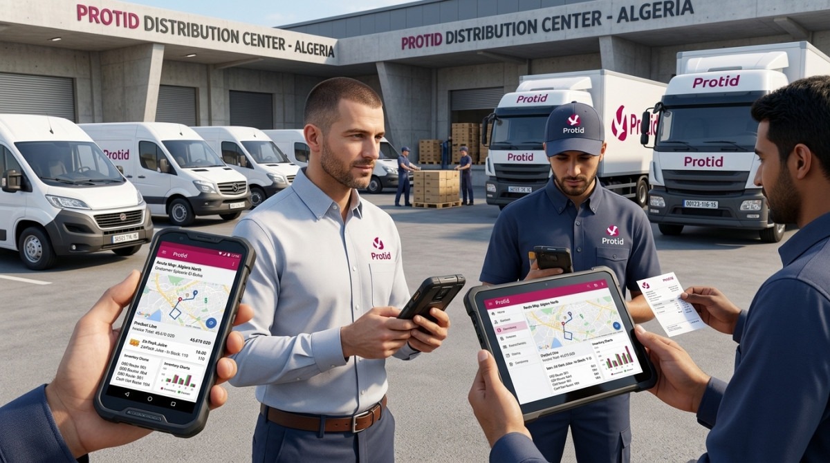 Vendeurs et livreurs équipés de PDA et tablettes pour la distribution Cash Van en Algérie - Protid Systems