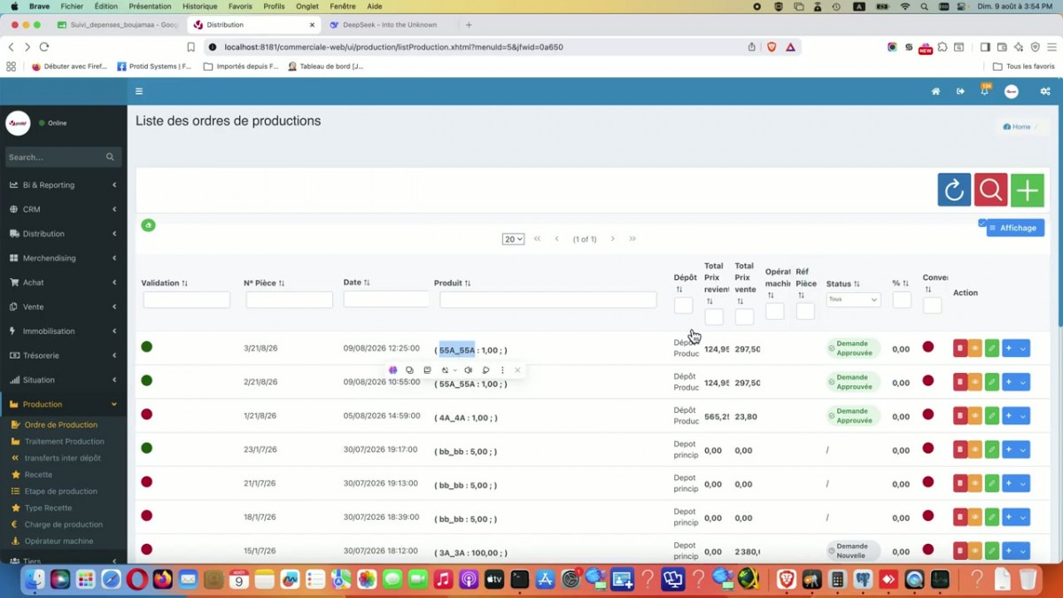 Gestion des Ordres de Fabrication et Suivi des Statuts - Protid GPAO